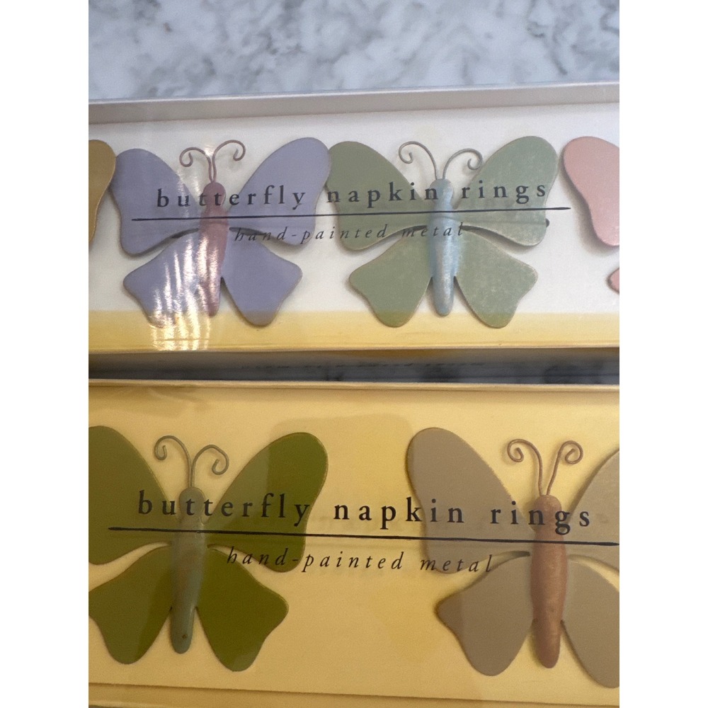 Pier 1 Imports Butterfly Napkin Rings Hand Painted Metal Set of 8 Muted Pastels - Picture 2 of 8